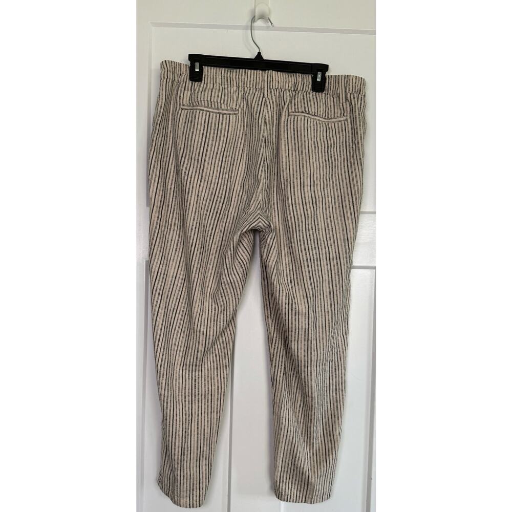 Eileen Fisher Organic Cotton Striped Pants Elastic Black Tan Size MEDIUM Pockets - Picture 2 of 10